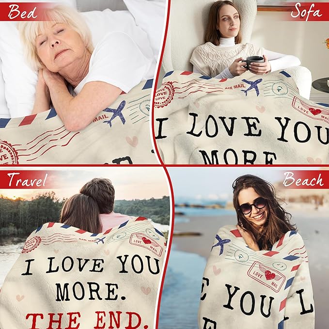 Anniversary Wedding Gifts for Women - I Love You More Soft Fleece Throw Blanket 50x60 in - Birthday Gifts for Girlfriend Boyfriend Him Her, Wife Husband Gift Ideas, Couple Blanket
