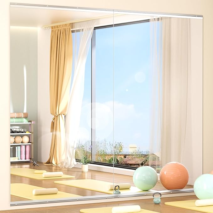 Hasipu Home Gym Mirror 83" L x 39" W - 2PCS Large Full Body Mirror for Yoga, Wall-Mounted Mirrors for Fitness, Garage, Dance Studio, 0.16in Tempered Glass Frameless