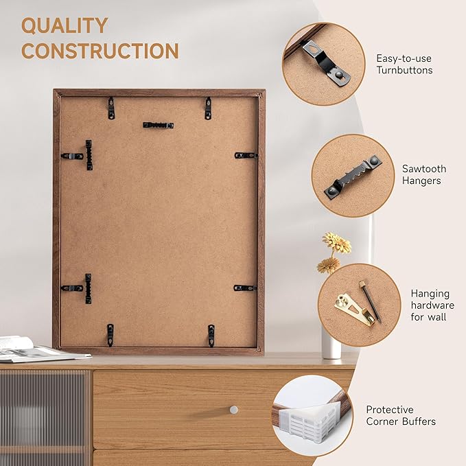11x14 Picture Frame - Solid Walnut Wood Picture Frames with HD Tempered Glass, Handcrafted Rounded Corner 11 x 14 Wooden Frame Matted to 8x10 Photos, Horizontal or Vertical Wall Display, 1 Pack