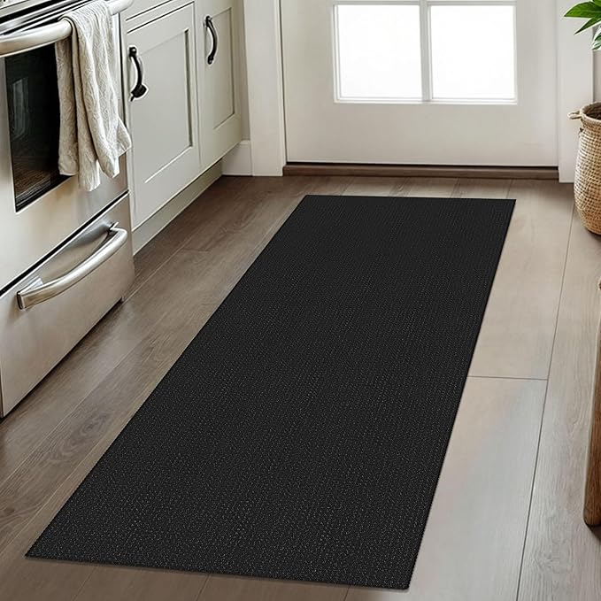 IOHOUZE Washable Runner Rug 2x5 Non Slip Runners for Hallways Entryway Runner Indoor, Kitchen Throw Rug Woven Cotton Floor Carpet for Hall Entrance Bedroom, Black/Grey
