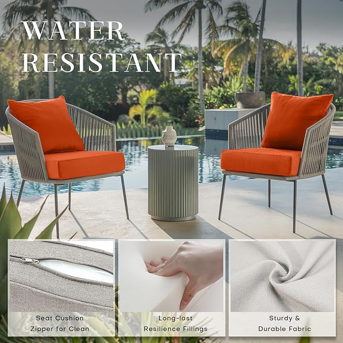 Patio Cushions for Outdoor Furniture - 24×24 Inches High Back and Deep Seating Outdoor Cushion for Patio Chairs Sofa Couch Loveseat Water Resistant(Orange/2 Set/No Button)