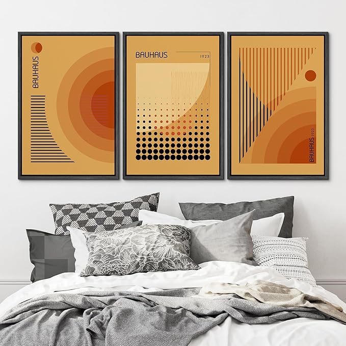 MUDECOR Framed Canvas Print Wall Art Bauhaus Art Prints Abstract Mid Century Modern Wall Art Minimalist Decor for Bedroom - 16"x24"x3 Black