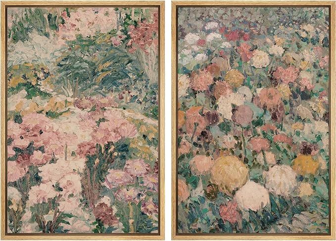 MUDECOR Framed Canvas Print Wall Art Impressionist Floral Garden Vintage Botanical Illustrations Modern Art Decorative Bohemian Colorful Chic for Living Room, Bedroom, Office - 24"x36"x2 Natural