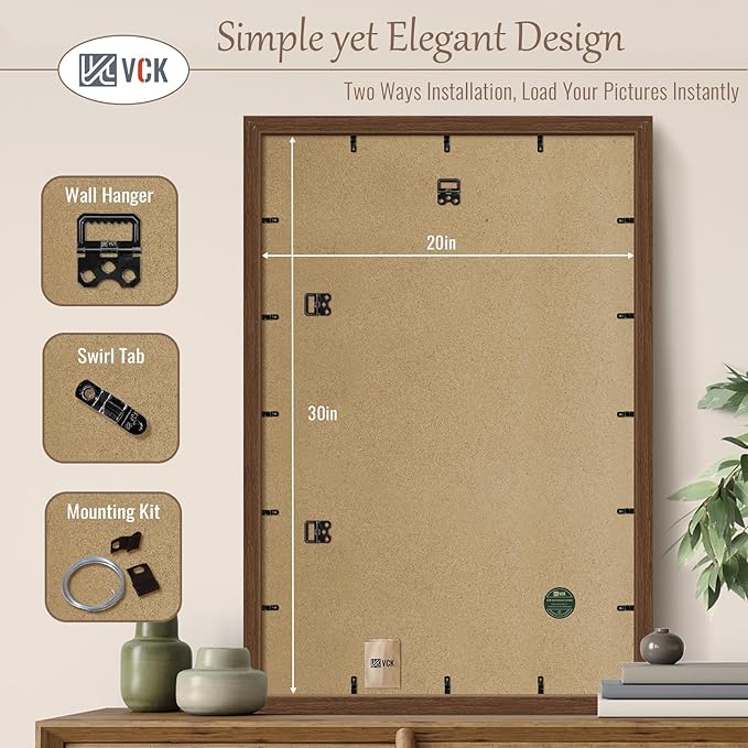 VCK 20x30 Poster Frame 5 Pack, Brown Wood Picture Frame with Exclusive Wood Grain, Wall Hanging