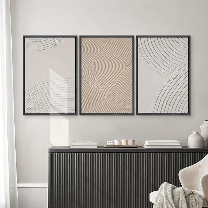 SIGNWIN Framed Canvas Print Wall Art Set Geometric Pastel Spiral Circles Shapes Abstract Illustrations Modern Art Decorative Nordic Chic Calm/Zen for Living Room, Bedroom, Office - 16"x24"x3 Black