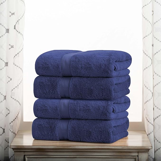BNM Egyptian Cotton Heavyweight Towels, Ideal For Bathroom, Shower, Spa, 800 GSM Bath Towels, Highly-Absorbent, Luxury Bathroom Essentials, Ultra-Soft Plush Home Basics, Bath Towel Set of 4, Navy Blue