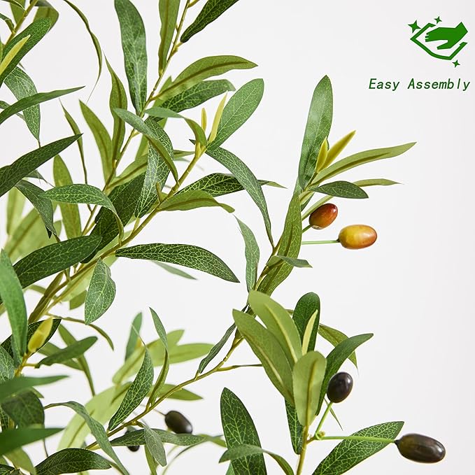 Artificial Olive Tree Artificial Plants, Tall Faux Olive Silk Plant with White Planter Home Office Decor Indoor Fake Potted Tree with Lifelike Fruits Housewarming Gift (1, White, 6FT)