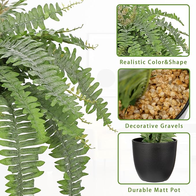 Hollyone Artificial Fern Plants in Pot 25.5" Medium Artificial Boston Fern 31 Leaves for Outdoors & Indoor Faux Potted Plant Fake Ferns Bush Plant Patio Garden Farmhouse Porch Home Decor Dusty Green