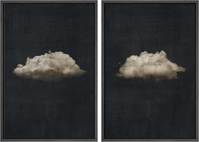MUDECOR Framed Canvas Print Wall Art Minimalist Cloud on Dark Background, Modern Monochrome Nature Illustrations Modern Art Decorative Multicolor Minimalism for Bedroom - 24"x36"x2 Black