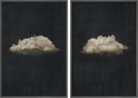 MUDECOR Framed Canvas Print Wall Art Minimalist Cloud on Dark Background, Modern Monochrome Nature Illustrations Modern Art Decorative Multicolor Minimalism for Bedroom - 24"x36"x2 Black