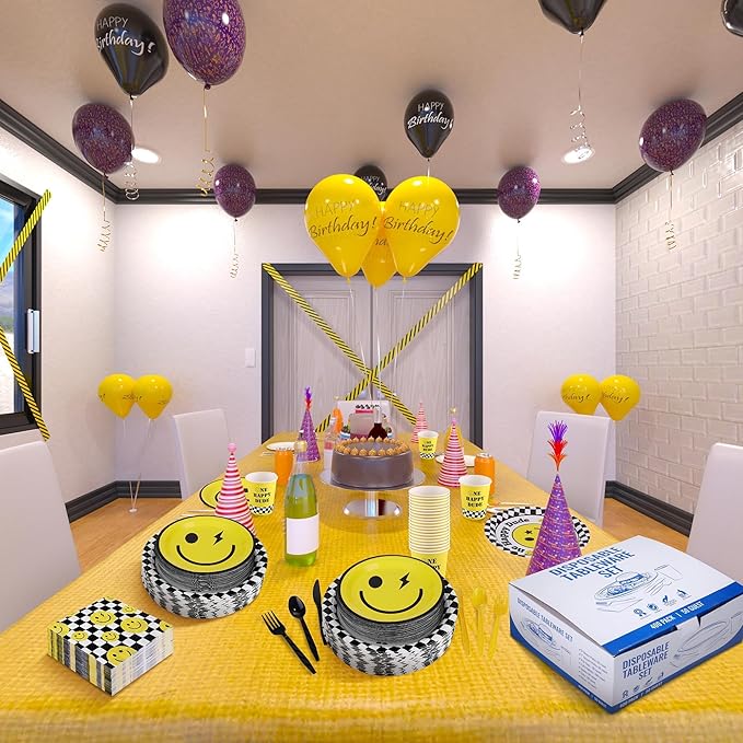 400 Pieces One Happy Dude Disposable Party Tableware Sets Including Plates Cups Napkins Cutlery Serves 50 for Smiley Party 1st Birthday Preppy Party Decorations
