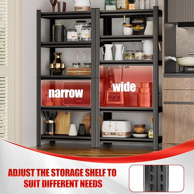 5 Tier Metal Bookshelf Heavy Duty Shelving Unit Steel Utility Racks, Black Bookshelf Industrial Corner Storage Shelf for Office,Kitchen,Bedroom and Living Room, Adjustable Shelves for Garage