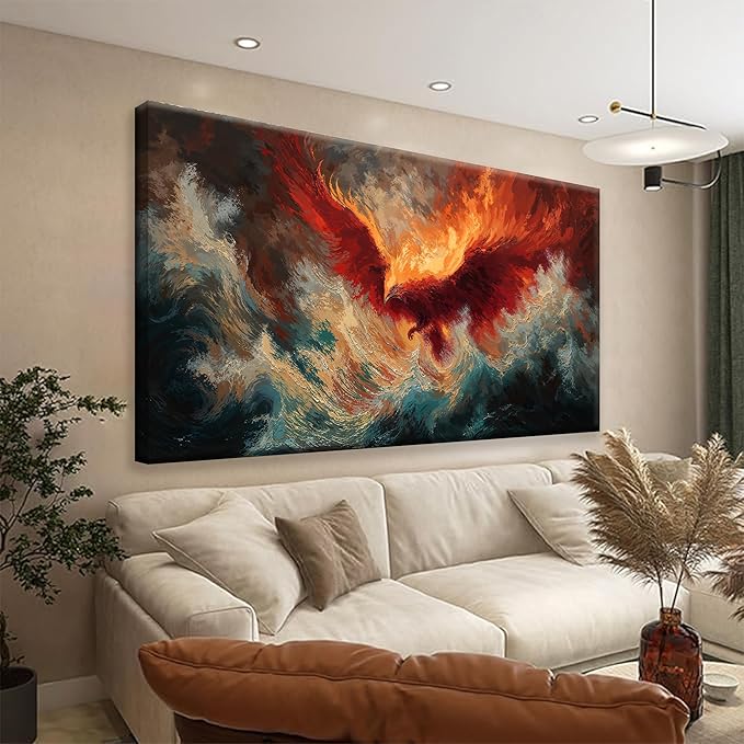 Abstract Wall Art Decor Red Retro Fire Phoenix Modern Artwork For Walls Ready To Hang Room Wall Decor For Bedroom Living Room Kitchen Office Canvas Prints 20x40 Inch
