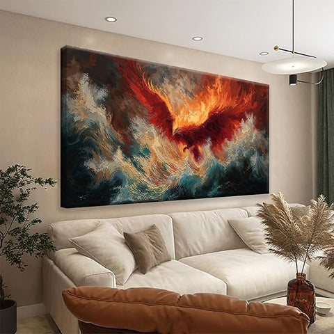Abstract Wall Art Decor Red Retro Fire Phoenix Modern Artwork For Walls Ready To Hang Room Wall Decor For Bedroom Living Room Kitchen Office Canvas Prints 20x40 Inch