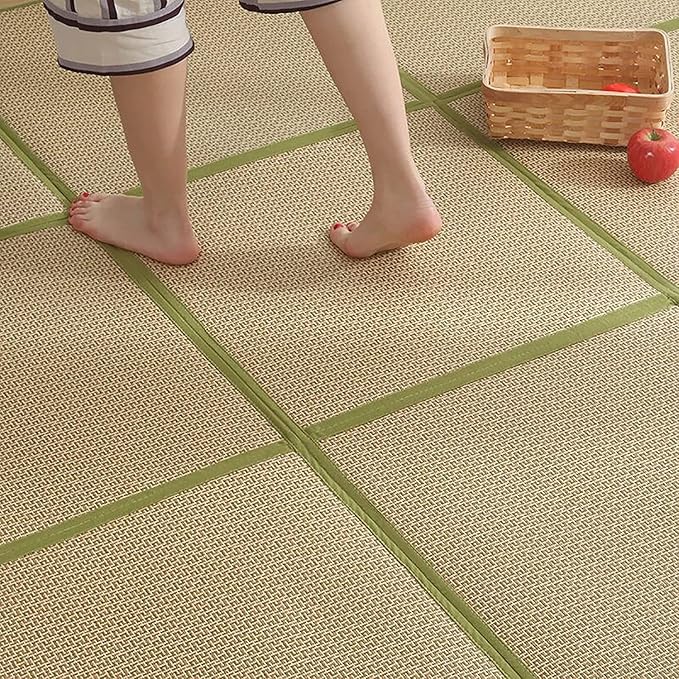 MYOYAY Large Japanese Tatami Mat 71x 71in Large Summer Breathable Sleeping Mat Foldable Rattan Floor Mat Non-Slip Memory Foam Stitching Carpet Crawling Mats Living Room Bedroom Playroom Yoga