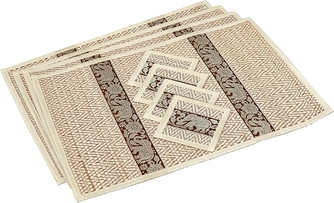 Hand-Woven Wicker Reed Placemats Coaster Set Eco-Friendly Alternative to Plastic Heat Resistant Thai Style Durable Easy to Clean for Dining Table Set of 4 (Large, White)