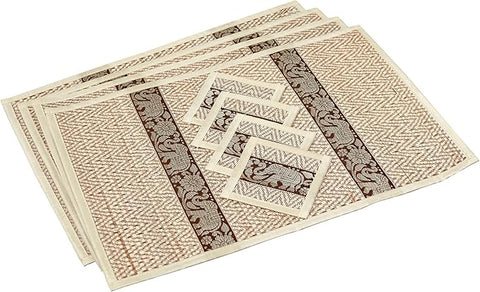 Hand-Woven Wicker Reed Placemats Coaster Set Eco-Friendly Alternative to Plastic Heat Resistant Thai Style Durable Easy to Clean for Dining Table Set of 4 (Large, White)