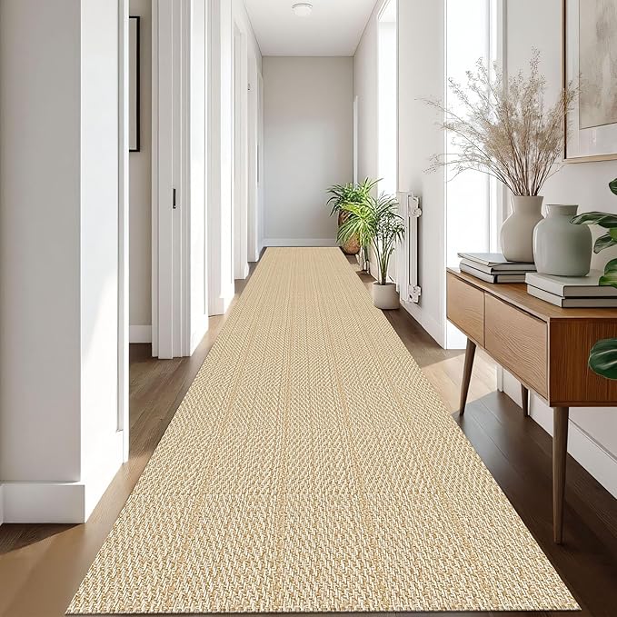 IOHOUZE Washable Exrea Long Hallway Runner Rug 3x18 Non Slip Rubber Backed Kitchen Runner Entryway Runner Indoor, Woven Rug Carpet for Kitchen Hall Entryway Stair, Warm Beige/Orange/Apricot