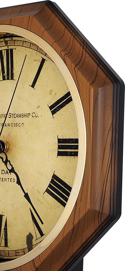 JUSTIME Traditional Schoolhouse Classic Vintage Roman Regulator Wall Clock, Chiming Wall Clocks with Pendulum & Westminster Chime Hourly, Schoolhouse Wall Decor Battery Operated (Light Wood Grain)