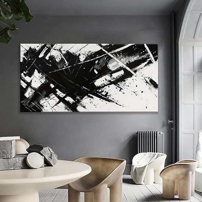TAIJXAGSG Large Abstract Wall Art For Living Room Abstract art Grunge Room Canvas Art Wall Decor 29" X 58" Painting Black And White Wall Art For Bedroom Office Home Wall Decor