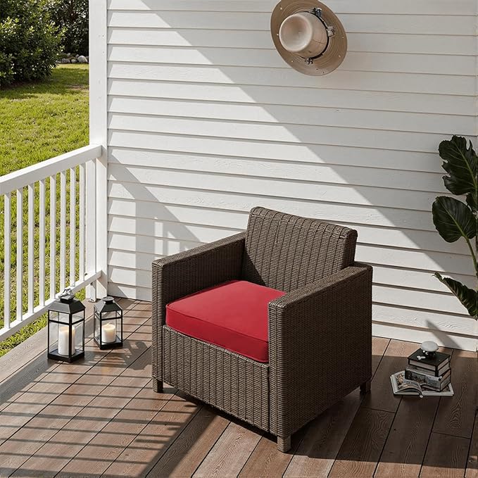 Outdoor Chair Cushions 24 x 24 x 4 Inch, Waterproof & Fade Resistant Patio Seat Cushion for Furniture with Handle and Ties, Thick Seating Pads for Outside Sofa Couch Set of 2, Red