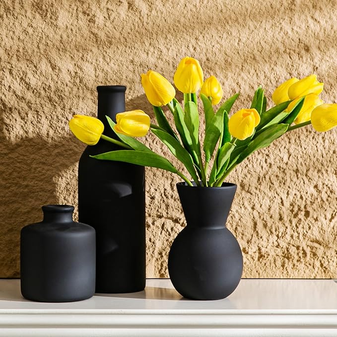 Ceramic Flower Vase Without Dried Fake Flowers, Small Vase for Centerpieces, Modern Vases for Home Decor- 3 Pcs