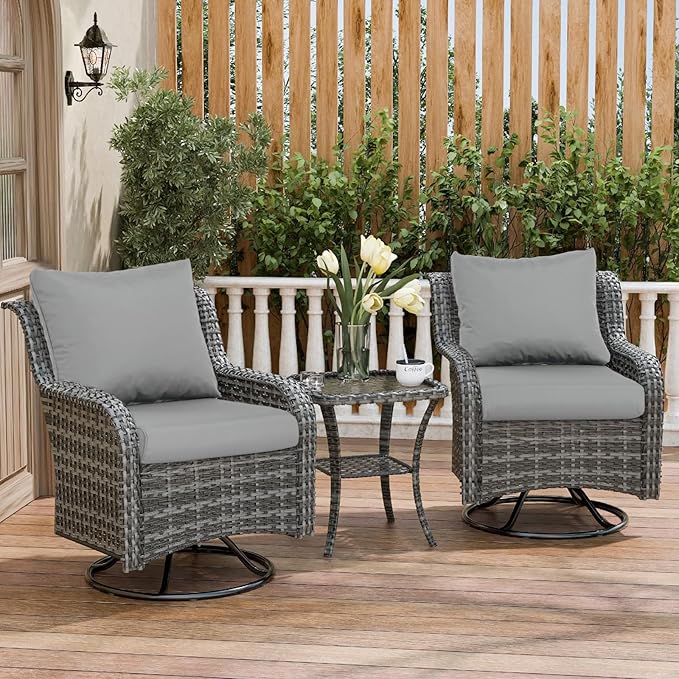 BPS 23x26 Inch Deep Seat Outdoor Cushions Set of 2, Gray Fade-Resistant and Water-Resistant Patio Chair Cushions for Wicker Chairs, Sofas, Love Seats