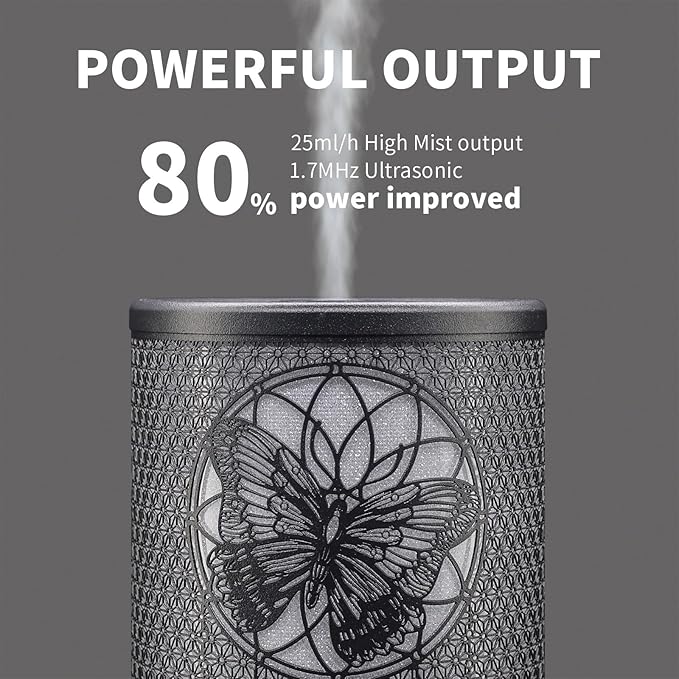 Essential Oil Diffuser - Multifunction Aromatherapy Diffuser 7 LED Color Changing Light 100ML Metal Diffuser Easy to Clean Suitable for Home,Office(Butterfly)