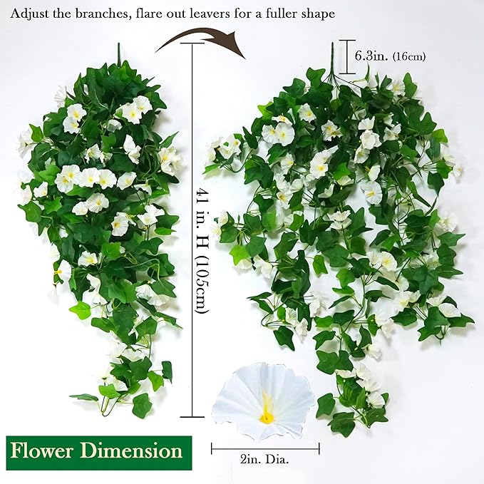 4 PCS Artificial Hanging White Flowers for Outdoors Faux Hanging Plants Outdoor Faux Outdoor Plants for Planters Look Real for Outside Home Indoor Porch Patio Yard Decor