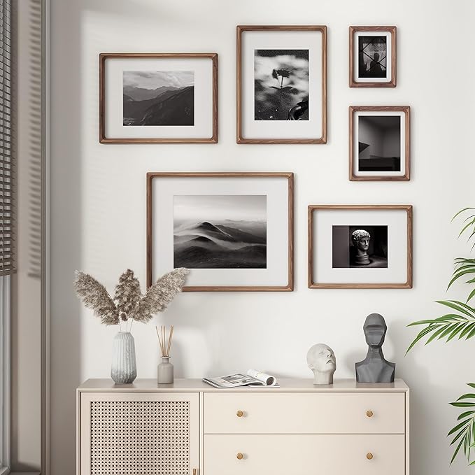 11x14 Picture Frame Set of 2, USA-Sourced Walnut Wood Photo Frame with Tempered Glass, Handcrafted Rounded Corner 11 x 14 Wooden Frame Matted to 8x10 Photos, Wall or Tabletop Display