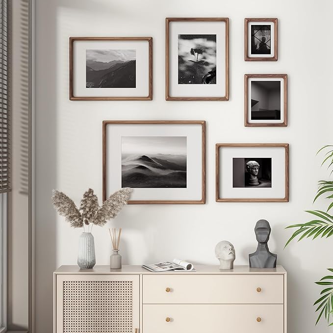 11x14 Picture Frame, USA-Sourced Natural Walnut Wood Photo Frame with Tempered Glass, Handcrafted Rounded Corner 11 x 14 Wooden Frame Matted to 8x10 Photos, Wall or Tabletop Display