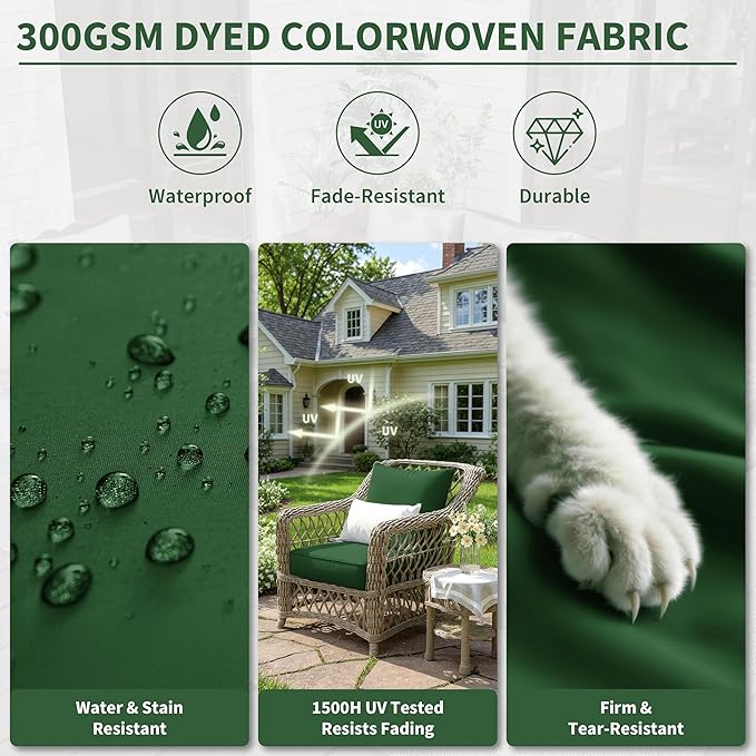 Premium Outdoor Seat Cushion Chair Cushions for Patio Furniture 19 L X 19 W X 4 H Waterproof & Fade Resistant Deep Seat and Backrest Cushion Set with Removable Covers for Chair, Sofa