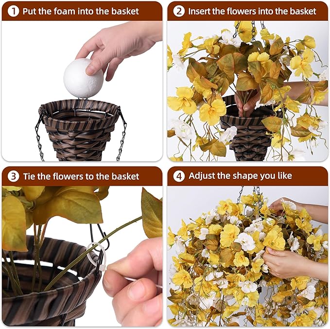 Ivydale Artificial Hanging Hibiscus Flowers with Basket for Outdoors Fall Decoration, UV Resistant Fake Hibiscus Vines Faux Plants Realistic Silk Flowers for Planters Outside Home Patio Porch Balcony