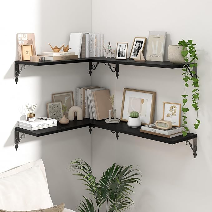Floating Shelves for Wall, 24"W x 8"D Wall Shelves, 8 Inch Deep Floating Shelf with Bracket, 24 Inch Floating Shelves for Living Room and Bathroom, Display & Storage Shelves, Black, Set of 2