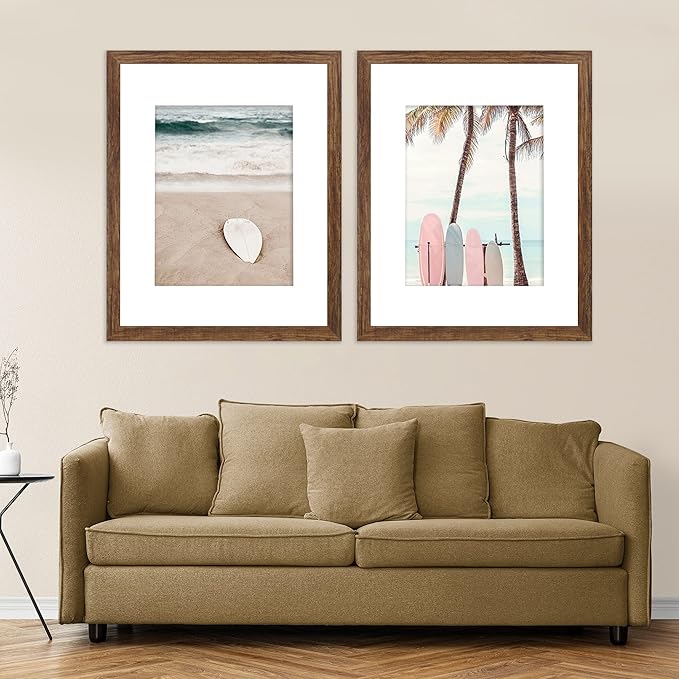 16x20 Frames Set of 2, Rustic Brown Wood Style - Display 16 x 20 Picture without Mat or 11x14 Picture with Mat, Wall Mounting Horizontal and Vertical