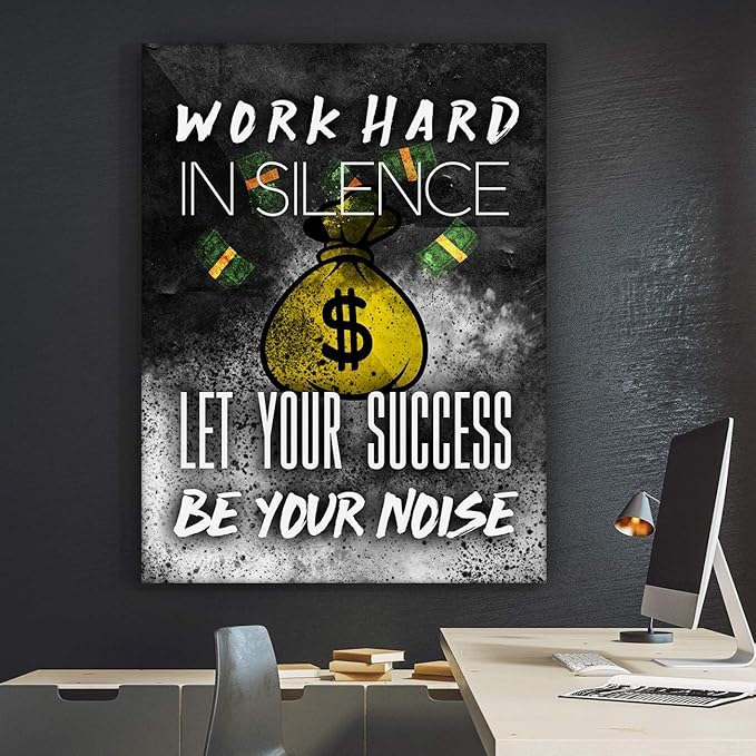 Motivational Wall Canvas Print Entrepreneur Work Hard Office Decor Modern Art Home Money Inspiration Success Motivation Inspire Entrepreneur (48" x 36")
