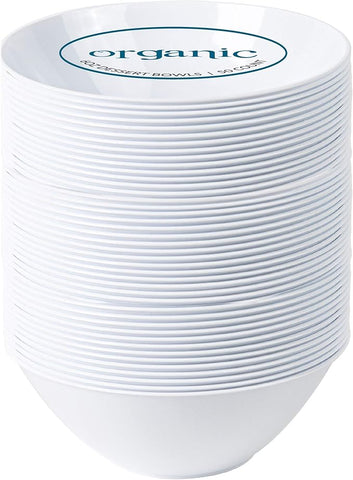 [6 OZ 200 Count] White Plastic Organic Party Dessert bowls Premium heavyweight Elegant Disposable Tableware Dishes