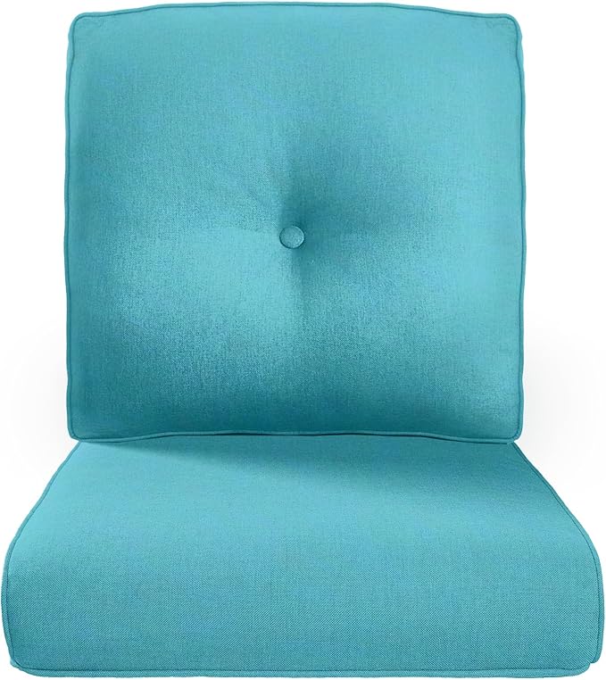 22x25/22x24 Outdoor Replacement Cushions - 1 Set High Back Deep Seat Patio Furniture Cushion for Wicker Dining Swivel Rocking Chairs Rattan Loveseat Couch Sectional Sofa - Turquoise/Button