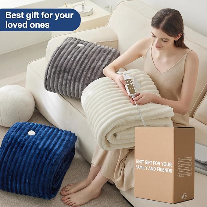 Heated Blanket Electric Blanket 90"x90", Soft Flannel Sherpa Electric Throw with 5 Heating Level & 1-12 Hour Auto Off, Heated Throw with Overheating Protection, Machine Washable (Grey)