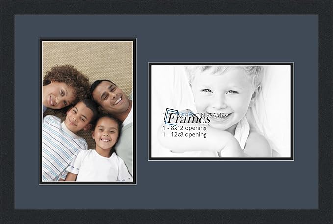 ArtToFrames Collage Photo Frame Double Mat with 2 - 8x12 Openings and Satin Black Frame