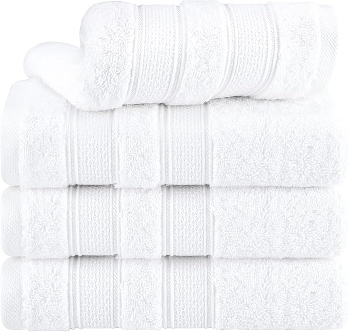 American Soft Linen Salem 100% Cotton Turkish 4 Piece Hand Towels for Bathroom, 600 GSM Soft Absorbent Quickdry Hand Face Towel Set, White