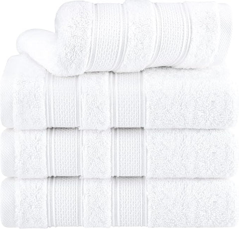 American Soft Linen Salem 100% Cotton Turkish 4 Piece Hand Towels for Bathroom, 600 GSM Soft Absorbent Quickdry Hand Face Towel Set, White