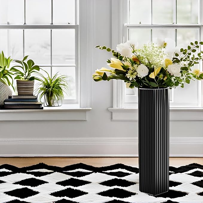 27.5 Inch Tall Floor Vase, Modern Black Resin Vase for Living Room Decor, Waterproof Sturdy Design, Elegant Home Office Decoration