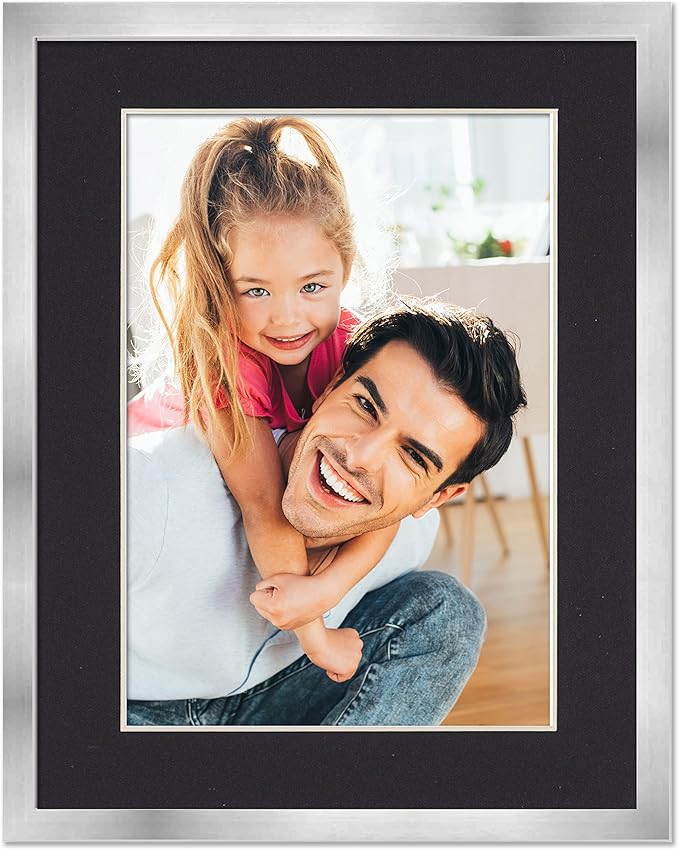 13x17 Frame with Mat - Silver 15x19 Frame Wood Made to Display Print or Poster Measuring 13 x 17 Inches with Black Photo Mat