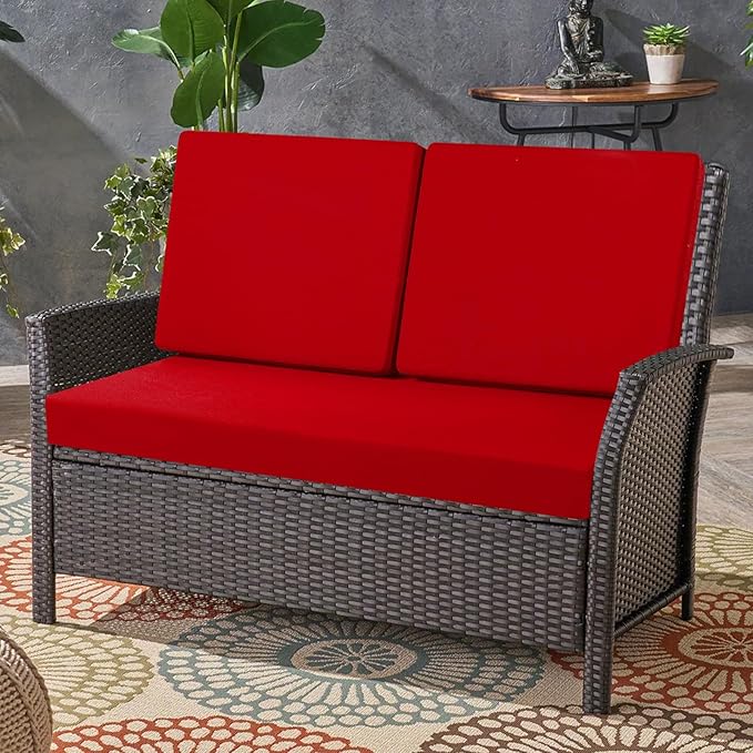 idee-home Outdoor Loveseat Cushions, Waterproof Patio Loveseat Cushion, Outside Couch Hampton Bay Deep Seat Cushion Replacement Set, Patio Love Seat Sofa Cushions for Furniture, 46" x 26" Red