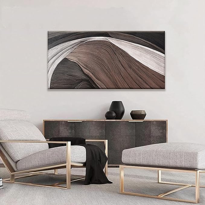 TAIJXAGSG Canvas Art Wall Decor Brown Abstract Wall Art For Living Room Modern Canvas Prints Pictures Black And White Wall Art For Hotel Home Wall Decor 24x48 Inch