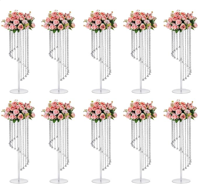 10 Pcs 31.5" Clear Acrylic Tall Flower Vases - Cylinder Pedestal Stands for The Table Centerpieces for Parties, Chandelier Crystals Decorative Flower Stand, Wedding, Celebration, Home Decoration