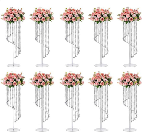 10 Pcs 31.5" Clear Acrylic Tall Flower Vases - Cylinder Pedestal Stands for The Table Centerpieces for Parties, Chandelier Crystals Decorative Flower Stand, Wedding, Celebration, Home Decoration