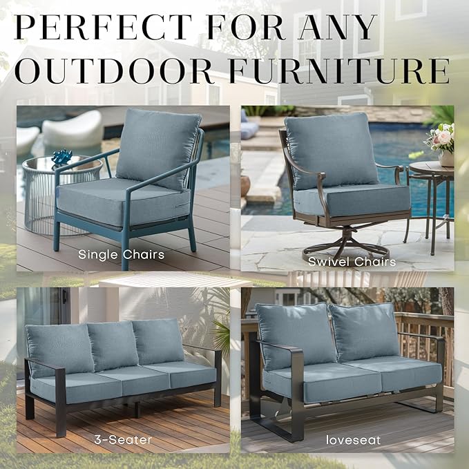 Patio Cushions for Outdoor Furniture - 24×24 Inches High Back and Deep Seating Outdoor Cushion for Patio Chairs Sofa Couch Loveseat Water Resistant(Sky Blue/2 Set/No Button)