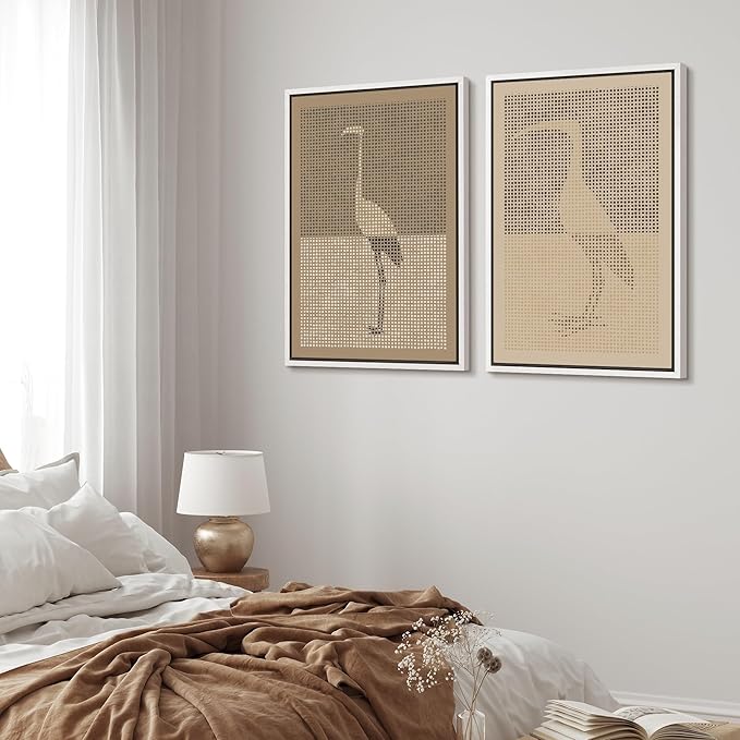 MUDECOR Framed Canvas Print Wall Art Bird Silhouette Modern Minimalist with Heron Crane Illustrations Modern Art Decorative Bohemian Colorful for Living Room, Bedroom, Office - 24"x36"x2 White